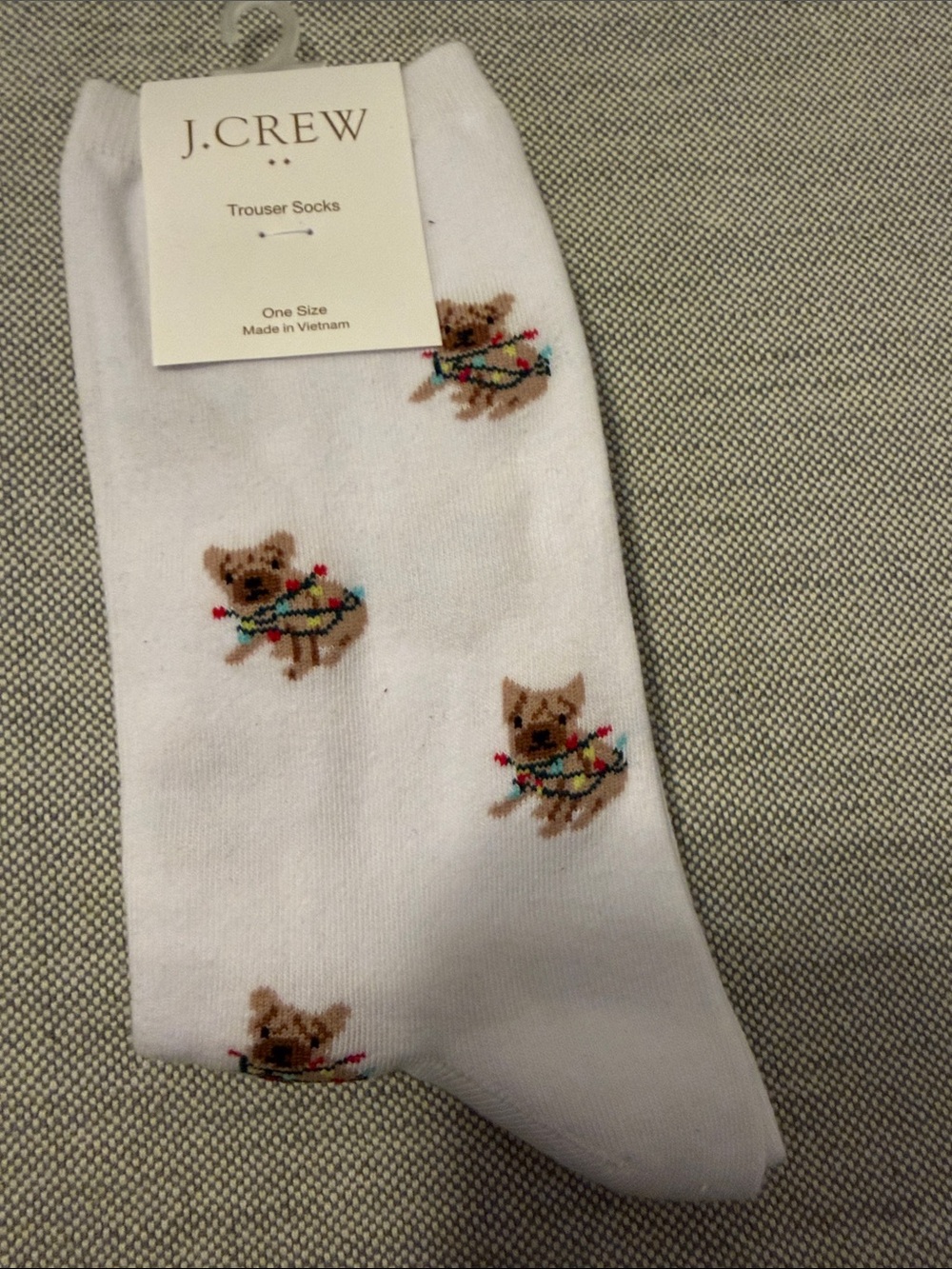 J. Crew White Women’s Trouser Socks with French Bulldog Christmas Motif